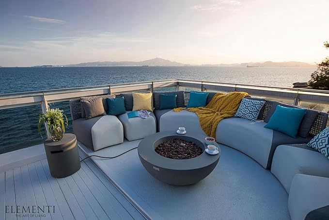 Elementi Lunar Bowl Cast Concrete Fire Table Bundle, Outdoor Fire Pit Fire Table Patio Furniture, Light Gray (Liquid Propane Gas)