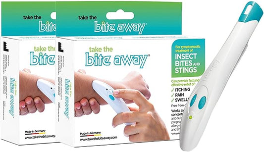 bite away - the original electronic bite treatment for mosquito bites, made in Germany. Works without chemicals - treatment by heat, up to 300 applications possible with the first set of batteries 2pc