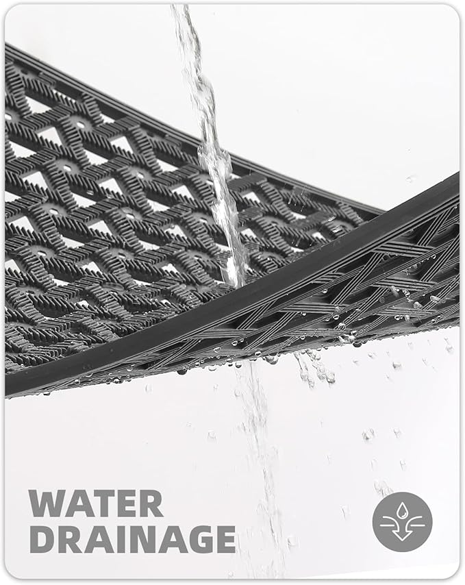 Color&Geometry Door Mat Outside Entrance with Drainage, Rubber Heavy Duty Dirt Trapper Waterproof Outdoor Welcome Mat, Outdoor Mats All Weather for Front Back Door Patio Entryway Entry, 24"X36" Grey