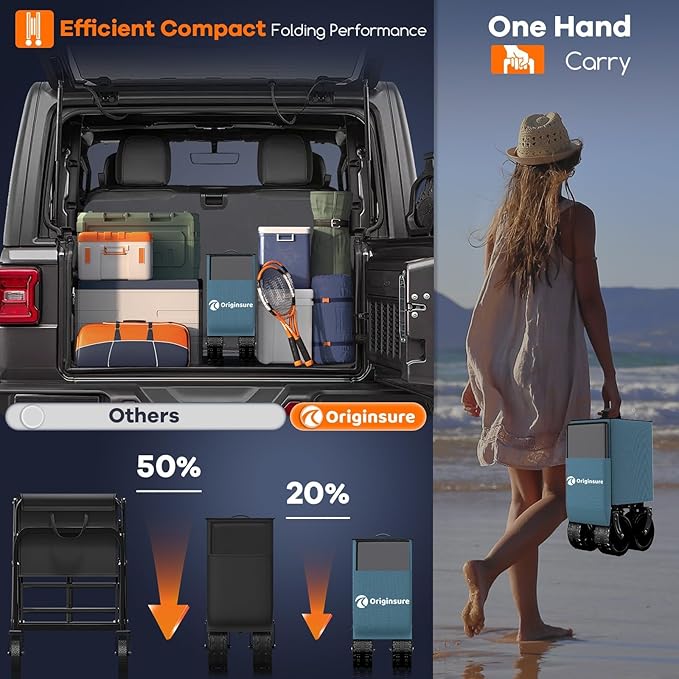 48" L Collapsible Wagon Cart Foldable, 560LB Weight Capacity 300L Heavy Duty Folding Beach Wagons with Big All-Terrain Wheels, Utility Carts for Groceries, Shopping, Camping, Sports - Grey&Blue