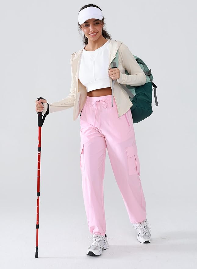 Hiking Pants Women Lightweight Cargo Pants Quick Dry Water Resistant Outdoor Travel Pants with Zipper Pockets