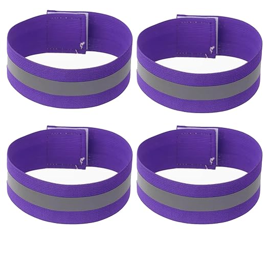 4PCS Reflective Wrist Strap 4x1.5cm Running Safety Gear Reflective Wristbands High Visibility Bike Ankle Bands Reflector Armband Self-Adhesive Reflective Bands for Walking,Night Sports Purple