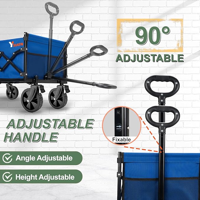 Collapsible Folding Wagon Cart with Tailgate - 300lbs Heavy Duty Foldable Utility Wagon and Brake Wheels - 100L Lightweight Grocery Wagons for Shopping Camping Sports Garden, Blue