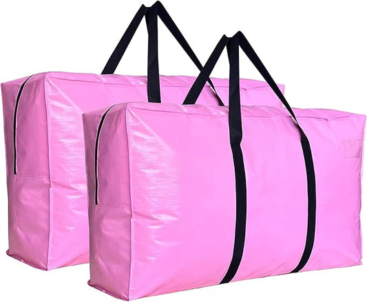 Extra Large Storage Bags, Jumbo Moving Tent Storage Bags, Foldable Big Pink XXL Duffle Bag for Travel,Christmas Tree Bag, 42x23x13.5inch - 2PACK
