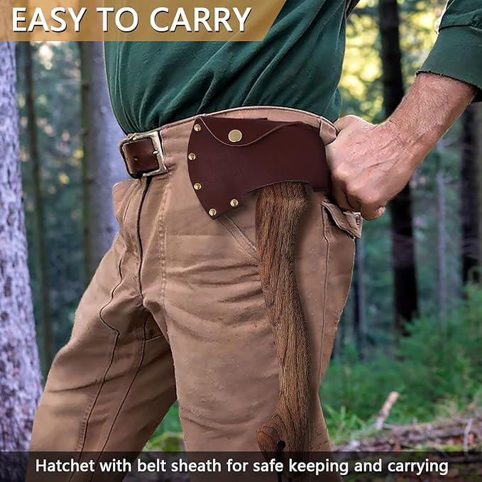 15.2" Camping Hatchet, Hand Forged Axe with Sheath, Bushcraft Axe with 1065 Carbon Steel and Beech Handle for Wood Splitting and Kindling – Perfect for Outdoor Survival and Adventures