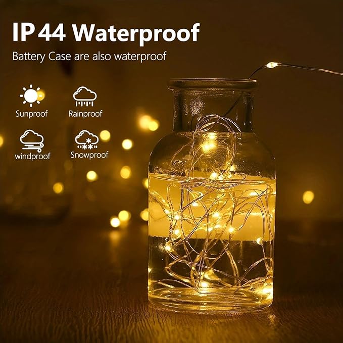 2-Pack Fairy Lights Battery Operated with Remote, Waterproof 66FT 200 LED Battery String Lights Outdoor Indoor, 8 Modes Twinkle Lights with Timer for Bedroom Wedding DIY Christmas Decor (Warm White)