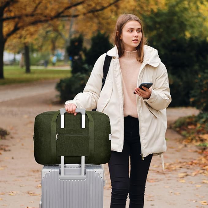 Carry on luaggage 22x14x9 Airlines Approved Foldable Carry on Bag Travel Duffel Packable Duffle Overnight for Women and Men 40L (Army Green)