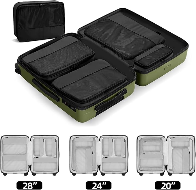 4 Piece Compression Packing Cubes for Suitcases and Backpack, Lightweight Travel Organizers (Black)