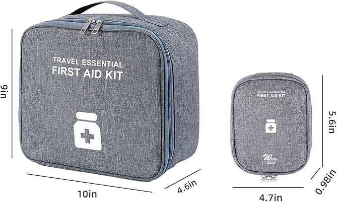 Empty First Aid Bags, Travel Medicine Bag, Medical Supplies Organizer Bag, Portable Kit for Traveling, Car, Home, Camping, Office, Hiking, Outdoor (Cationic Grey)
