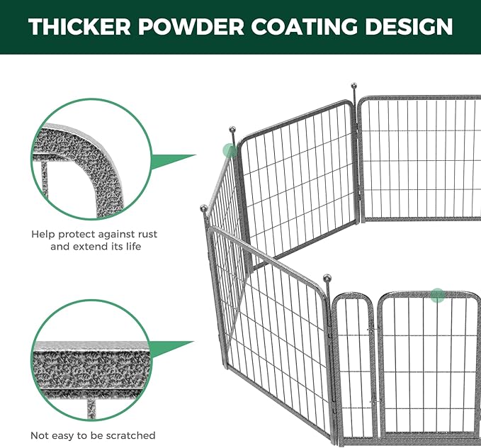 FXW Garden Fence with Door, 24in(H) x 30ft(L) 16 Panels Dog Fence Outdoor for The Yard - Heavy Duty Metal Fencing Tall Animal Barrier for Dog and Rabbit, Easy Assemble