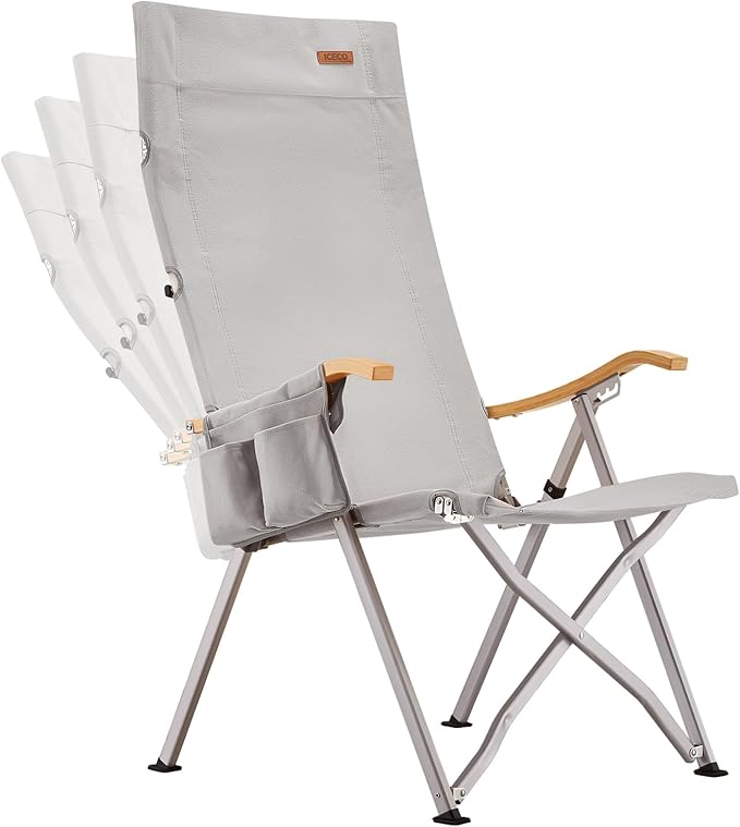 ICECO Adjustable Camping Chairs for Adults, Foldable High Back Camping Chair, Portable Folding Chairs for Outside, Reclining Outdoor Chair with Storage Bag, 400LBS, 10 Years Warranty