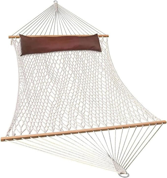 Lazy Daze Hammocks 12FT Double Rope Hammocks, Hand Woven Cotton Hammock with Pillow & Spreader Bar for Outside, Patio, Poolside, FIT 13-15 Foot Stand, Max 450 Lbs, Natural, 141 x 57 inches