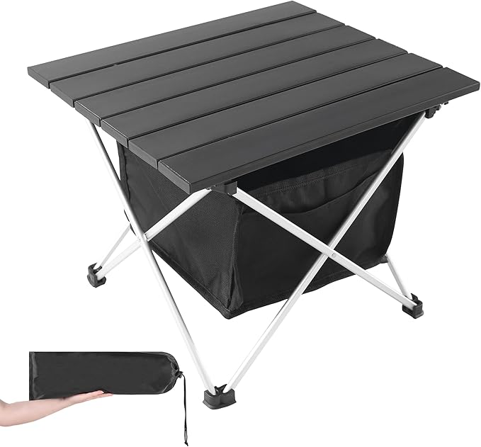 Grope Small Folding Camping Table with Aluminum Table Top, Beach Table for Sand with Carrying Bag,Prefect for Outdoor,Picnic,BBQ,Cooking,Festival