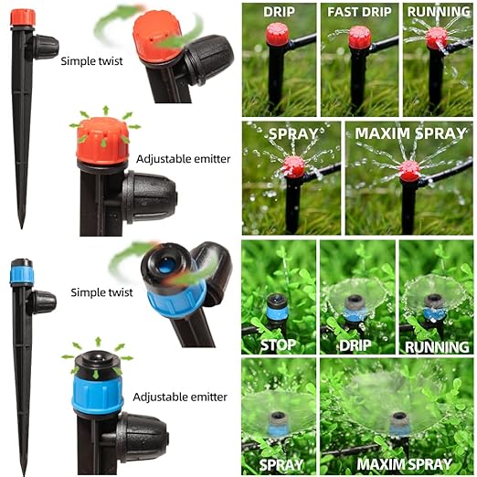 100Ft Drip Irrigation System Kit with Watering Kit Locked Fittings 360 Degree Micro Drip Sprayer Automatic Irrigation Equipment for Small Farm, Raised Bed 1/4 Inch 5/16 Inch Irrigation Tubing Hose
