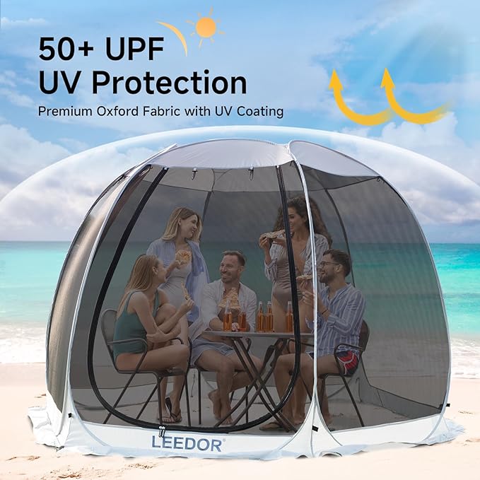 LEEDOR Pop Up Screen House, 6-10-15 Person Outdoor Screen Tent，Camping Screen Room with Carry Bag, Screened Gazebo with Mosquito Netting, Instant UV Resistant Sun Shelter for Garden, Patio, Backyard