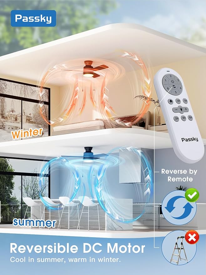 Ceiling Fans with Lights, 42 inch Low Profile Ceiling Fan with Pull Chain and Remote Control, Flush Mount, Reversible, 5CCT, Dimmable, Noiseless, Black Pull Cord Ceiling Fan for Bedroom