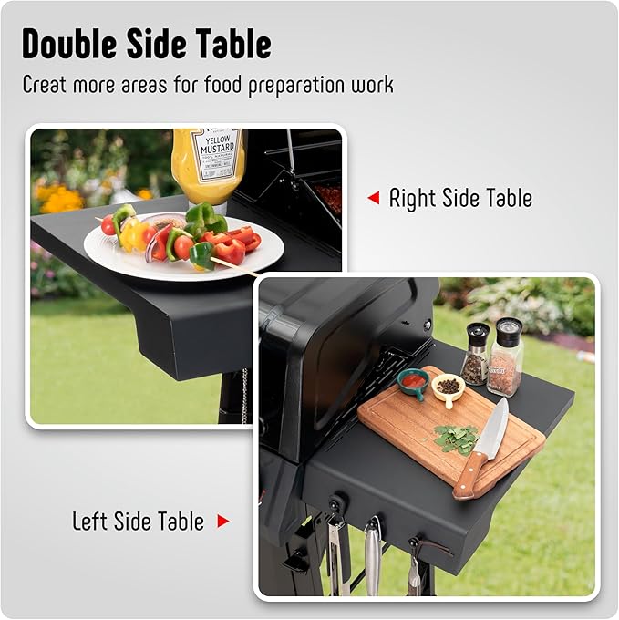 4-Burner Propane Gas Grill with 2 Side Tables, Outdoor BBQ Grill with Porcelain-Enameled Grates for Backyard, 36,000 BTU Powerful grills for Outdoor Cooking, Black