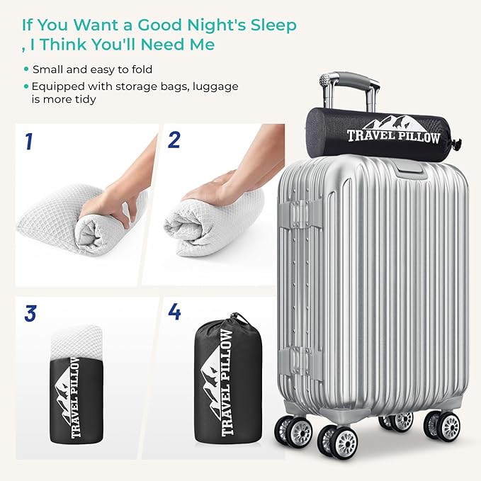 Travel Pillow Memory Foam Pillows, Camping Pillow-Compressible Medium Firm, Breathable Cover, Ideal Backpacking Hiking, Bed Pillows, Airplane and Car (White, L)