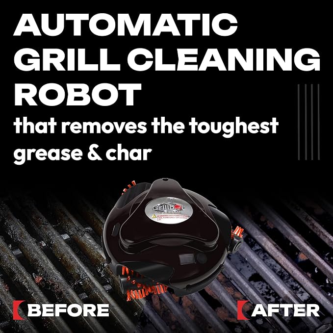 Grillbot Automatic Grill Cleaning Robot with Nylon Brushes, BBQ Grill Cleaner, Grill Brush, Grill Scraper, BBQ Accessories (Red Grillbot + Carry Case)