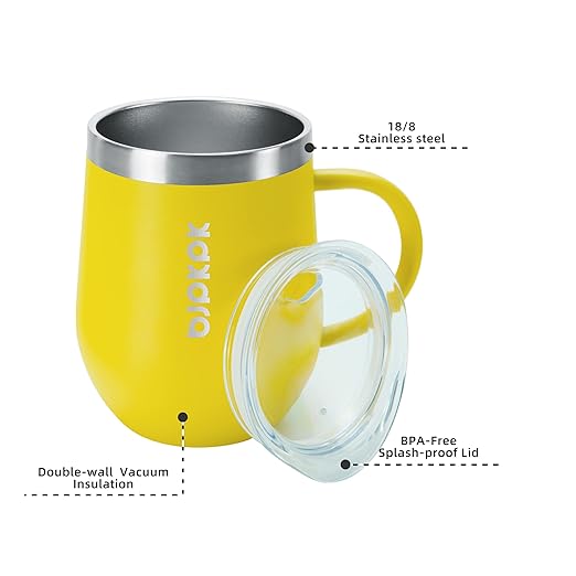 BJPKPK 2 pcs Insulated Coffee Mug, 12 oz Stainless Steel Insulated Coffee Tumbler with Lid for Hot Drinks & Cold Drinks-Yellow