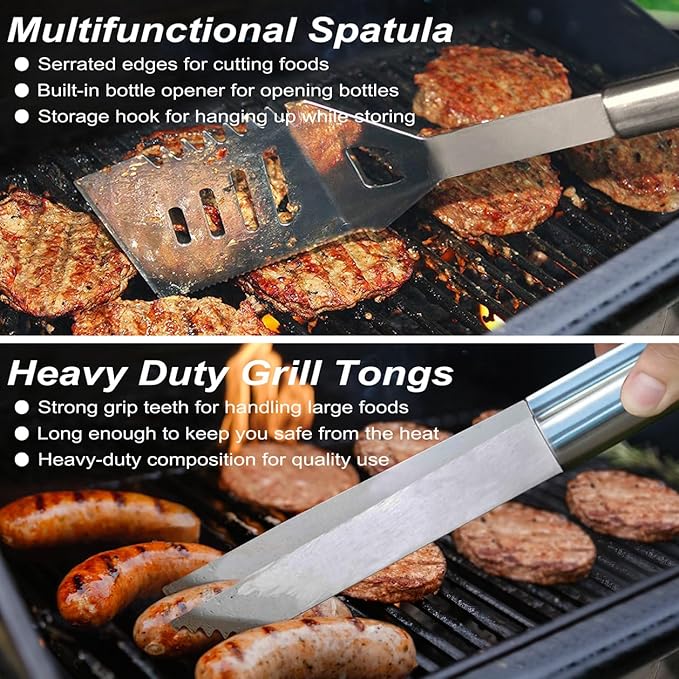 POLIGO 22PCS Heavy Duty BBQ Grill Accessories Set, Non-Slip Grill Tools for Outdoor Grill Set Thicker Stainless Steel Grill Utensils Set, Deluxe Grilling Tools Set in Aluminum Case Ideal Gifts for Men