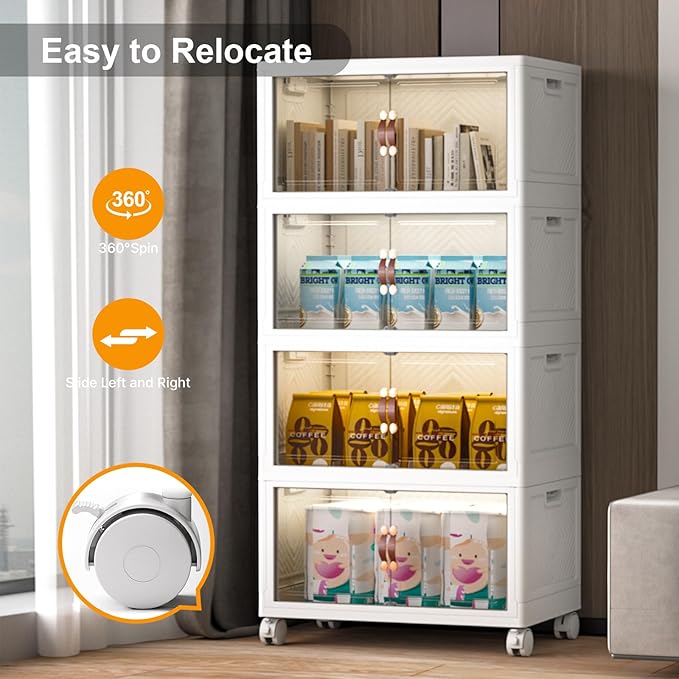 Extra Large Stackable Storage Bins with Lids & Wheels & Door, 896QT-112QT/28GAL*8Pack Foldable Collapsible Closet Organizers, Plastic containers drawers for bedroom Dorm