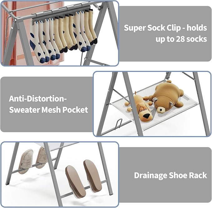 APEXCHASER Ultra Thin Drying Rack for Clothing, Foldable Clothes Drying Rack with Enhanced Capacity, Convenient and Space-Saving Laundry Rack with Adjustable Wings