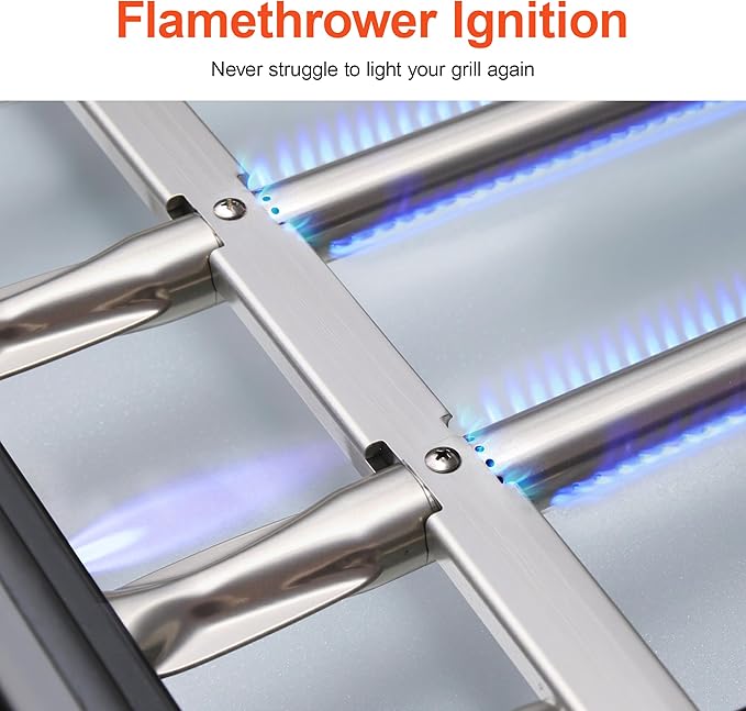 Brand-Man 4 Burner Propane Grill with Infrared Sear Side Burner 8500 BTU, Cabinet Style Gas BBQ Grill with Side Table for Barbecue Grilling & Backyard Cooking