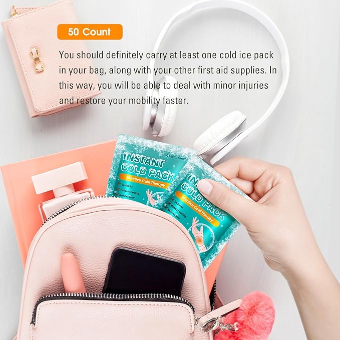 General Medi Instant Ice Cold Pack (4”x 5.5”) – 50 Packs Disposable Cold Therapy Ice Packs for Pain Relief, Swelling, Inflammation, Sprains, Toothache – for Athletes & Outdoor Activities