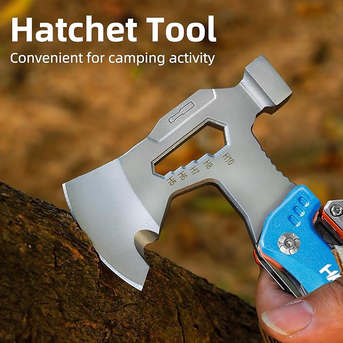HANSHI Camping Axe Multitool with YG10 Tungsten Steel Replaceable Wire Cutters for Gift,17 in 1 Multi Tool with Spring-Action Pliers,Knife,Screwdriver,Flint Rob,Safty Whistle with Nylon Sheath (Blue)