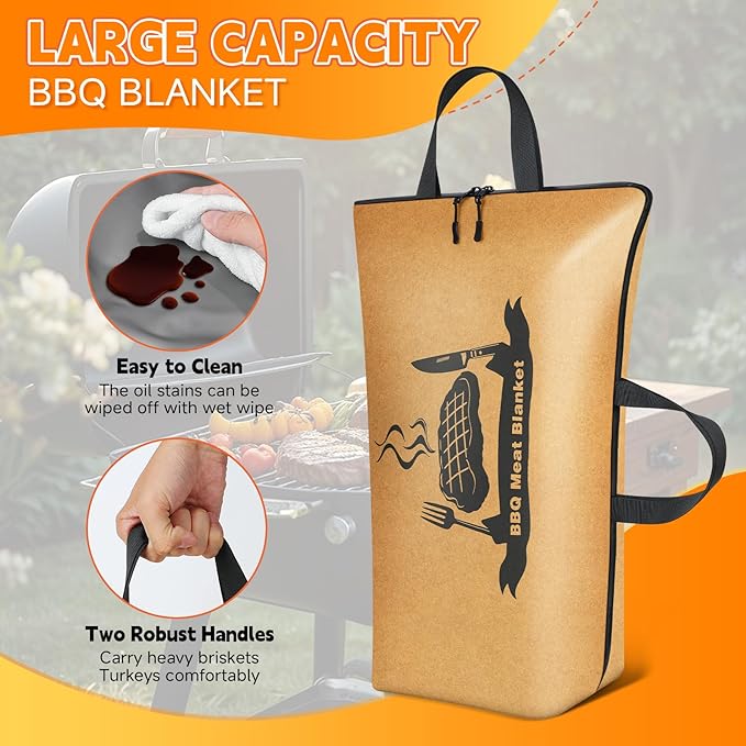 Desing Wish Large Capacity BBQ Blanket for Resting Meat, Reusable Smoker Grilling Insulated Meat Resting Bag with 3 Handles BBQ Accessories for Large Brisket/Beef/Pork Shoulders/Turkeys (21 Inch)