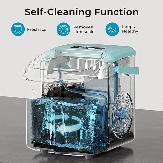 Countertop Ice Maker – 8 Bullet Ice (6 Mins), 26.5lbs/24Hrs – Self-Cleaning, Portable & Adjustable Size with Touch Display