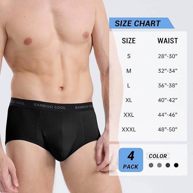 BAMBOO COOL Mens Breathable Soft Underwear Open-fly Classic Briefs, Tag-free