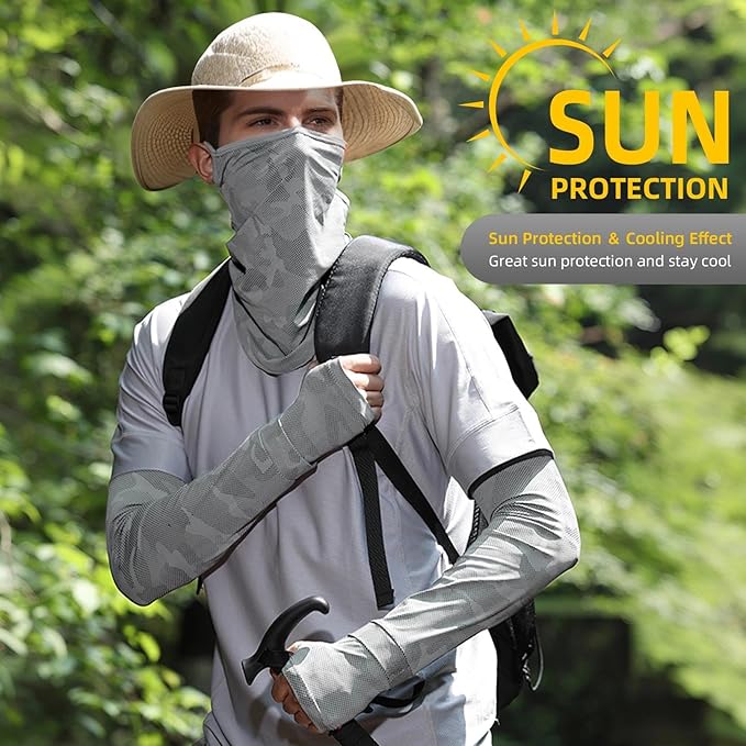 Grey UV Sun Protection Arm Sleeves for Men Women Teenager, Fishing Cycling Driving Ice Silk Cooling Arm Sleeves