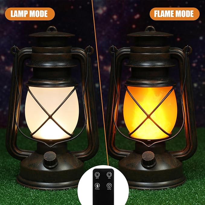 Retisee Vintage LED Lantern Battery Powered Camping Lamp Indoor Outdoor Hanging Lantern Flickering Fire Lamps with Remote Control for Patio Yard Door Front Decor(4 Pcs)