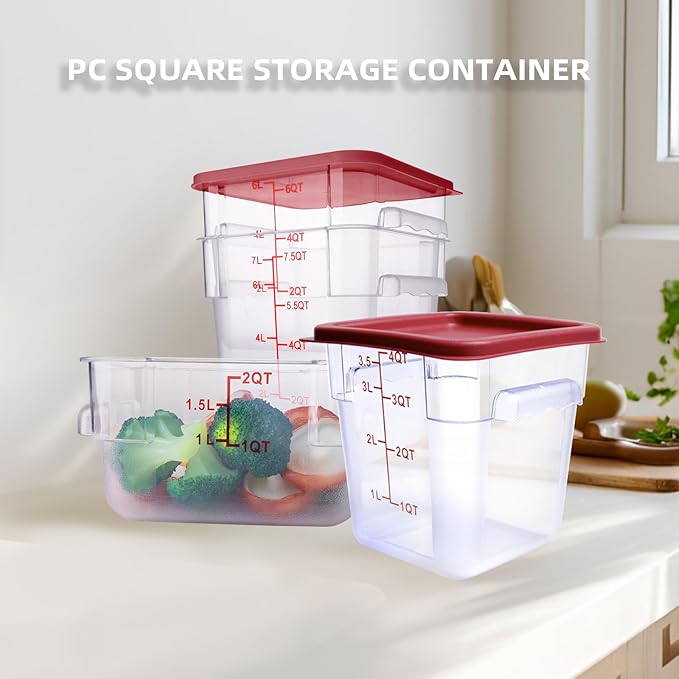 2 Pack Square Food Storage Container With Lid,2-12 Quart Commercial Storage Box With Scale & Handle,Cake Making,Dough Marinating Meat,Kitchen Supplies (6 Quart)