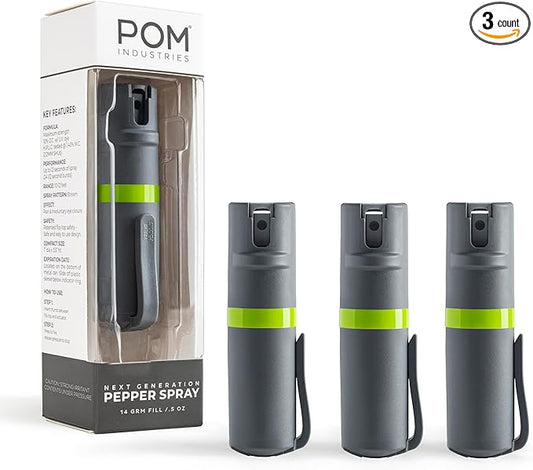 POM Pepper Spray Pocket Clip, Quick Flip Top Safety, Maximum Strength OC Formula with UV Marking Dye, Safe Compact and Tactical Design for Everyday Carry, 25 Bursts, 10 ft Range, 0.5 fl oz