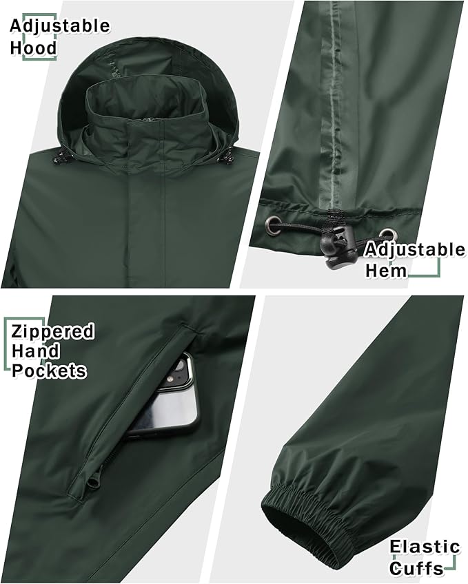 33,000ft Men's Pullover Rain Jacket Waterproof with Hood Lightweight Packable Raincoat Windbreaker for Golf Travel
