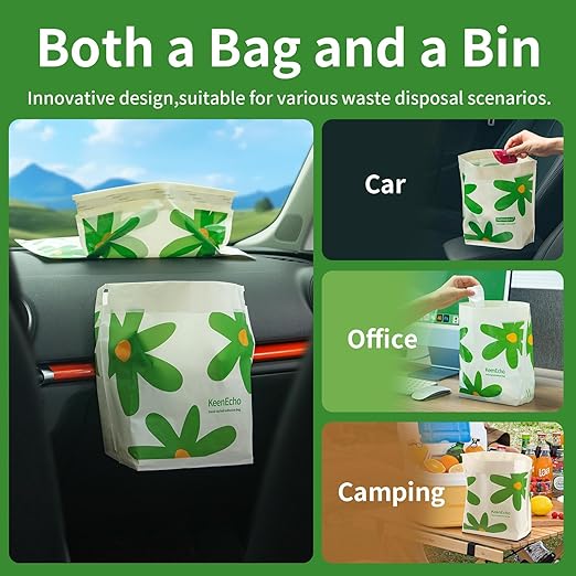 Disposable Car Garbage Bin Bags 60 PCS, Leak-proof Cleaning and Vomit Bags, Recycled HDPE, Easy Stick-On and Stand Design, Disposable Small Garbage Bags
