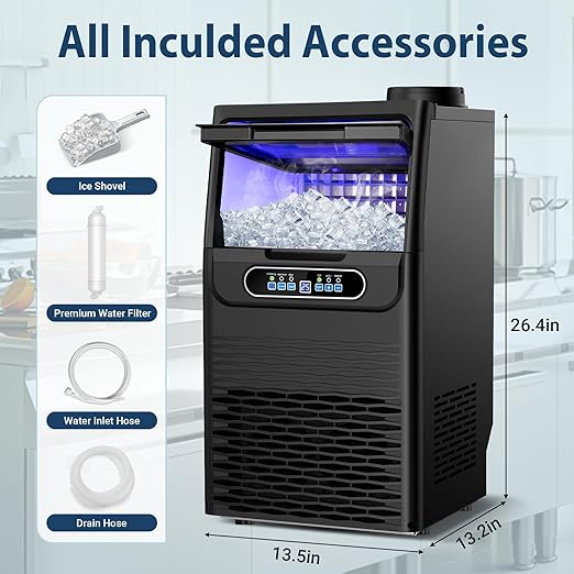 Commercial Ice Maker Machine 100 Lbs/24H, 36 Ice Cubes in 9-15 Mins, Dual Water Inlet Options, 20Lbs Storage Bin Stainless Steel Under Counter/Freestanding Ice Machine for Home, Party, Office