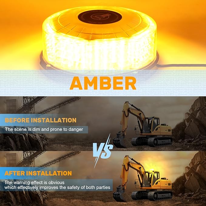 1PCS Amber Beacon Light, 96 LED Magnetic Beacon Strobe Flashing Safety Caution Warning Emergency Lights for Vehicles Truck Trailer Forklift Bus Car Snow Plow ATV Tractor Golf Carts Boat