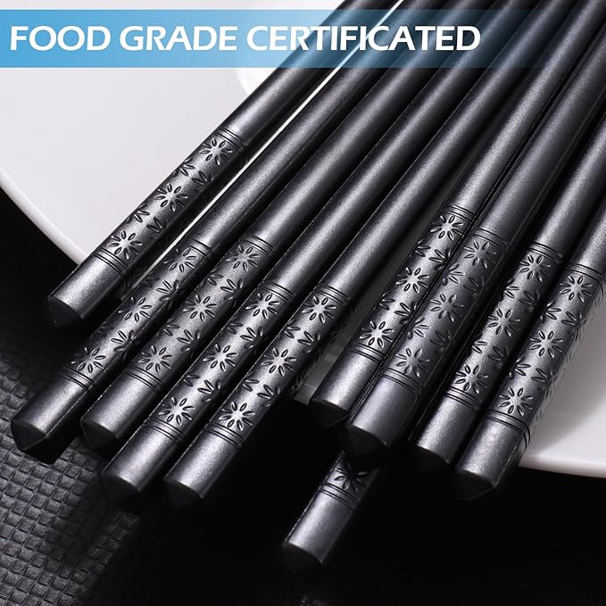 GLAMFIELDS 5 Pairs Premium Chopsticks Reusable Dishwasher Safe 9.5 Inch Fiberglass Chop Sticks Gift Set Non Slip Lightweight Cherry Blossom Pattern