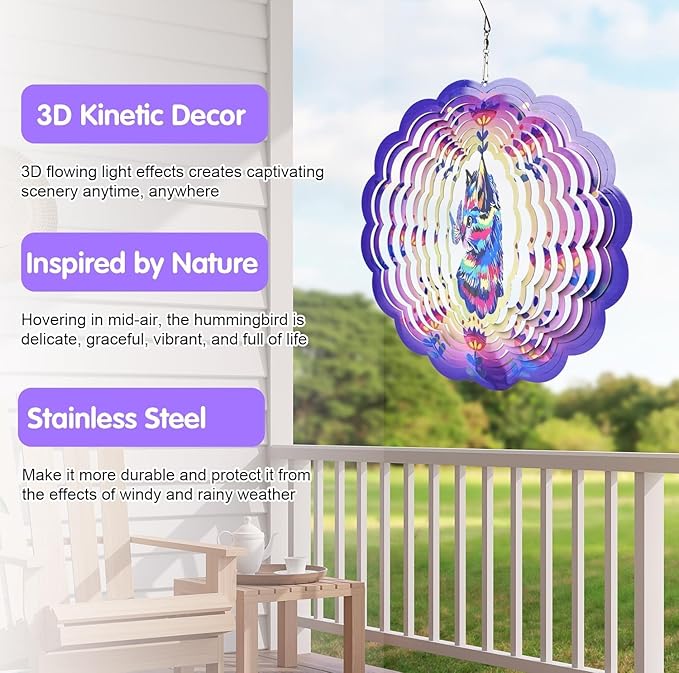 BeePeep Wind Spinner Outdoor 12in Cat Gift for Women Men Metal Wind Spinners Hanging 3D Kinetic Wind Sculpture Lawn Garden Yard Art Ornament for Indoor & Outside Decorations