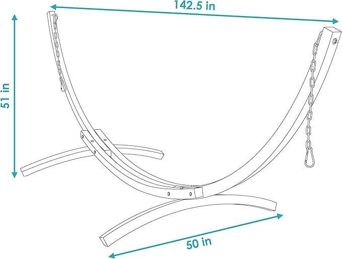Sunnydaze Curved Wood Hammock Stand Only - 2-Person Wooden Hammock Stand for Outside with 400-Pound Capacity- 12-Foot