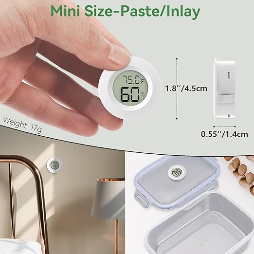 2-Pack Mini Hygrometer & Thermometer, Indoor Outdoor Digital Humidity Meter Gauge Temperature, ℉/℃, for Home, Office, Reptile, Car, Greenhouse, Lab, Terrarium, Cellar.. A01 White