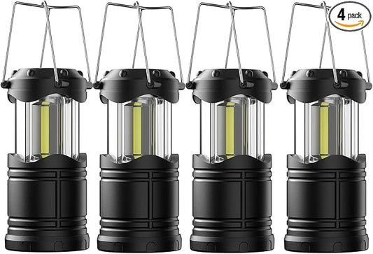 Lichamp LED Camping Lantern, 4 Pack Battery Powered Flashlight for Power Outages, Portable Collapsible Hanging Light Essential for Home, Outdoor, Emergency Lamp Survival Kit Gear for Hurricane, Black