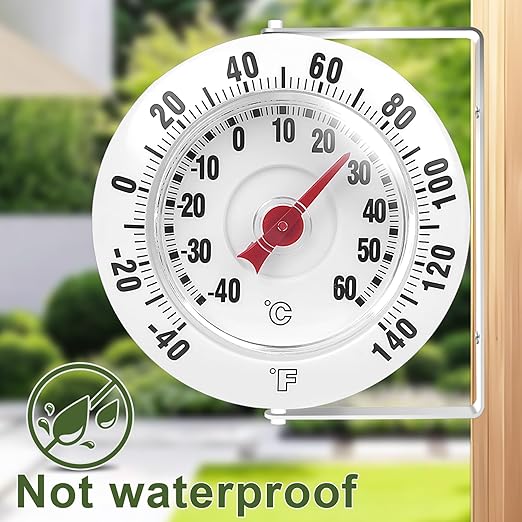 CloudHand 5 Inch Indoor Outdoor Thermometer with Mounting Bracket, Big and Bold Dial Thermometer, Easy to Read Numbers for Patio, Pool, and Indoor Areas, White