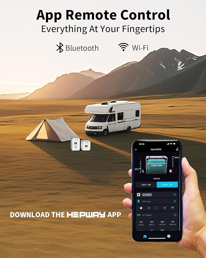 Alpha 2000 Portable Power Station 2000W,Solar Generator 2048Wh Expandable to 32768Wh,APP WIFI Remote Control 10 ms UPS LiFePO4 Backup Battery E-Turbo 3600W,1.3Hrs Fast Charging for Outdoor,RVs