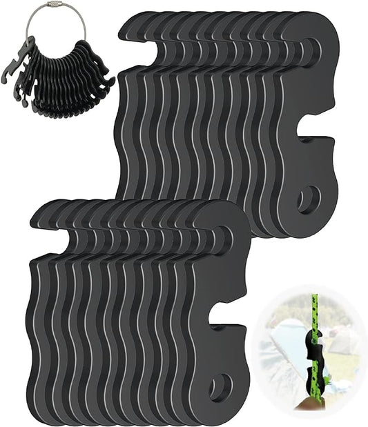 Rope Tensioner Aluminum Alloy Camping Tent Guyline Cord Adjuster Camping of Gear for Camping, Hiking, Backpacking Ultralight Tent Stakes Guy Lines (Black, 20 Pack)