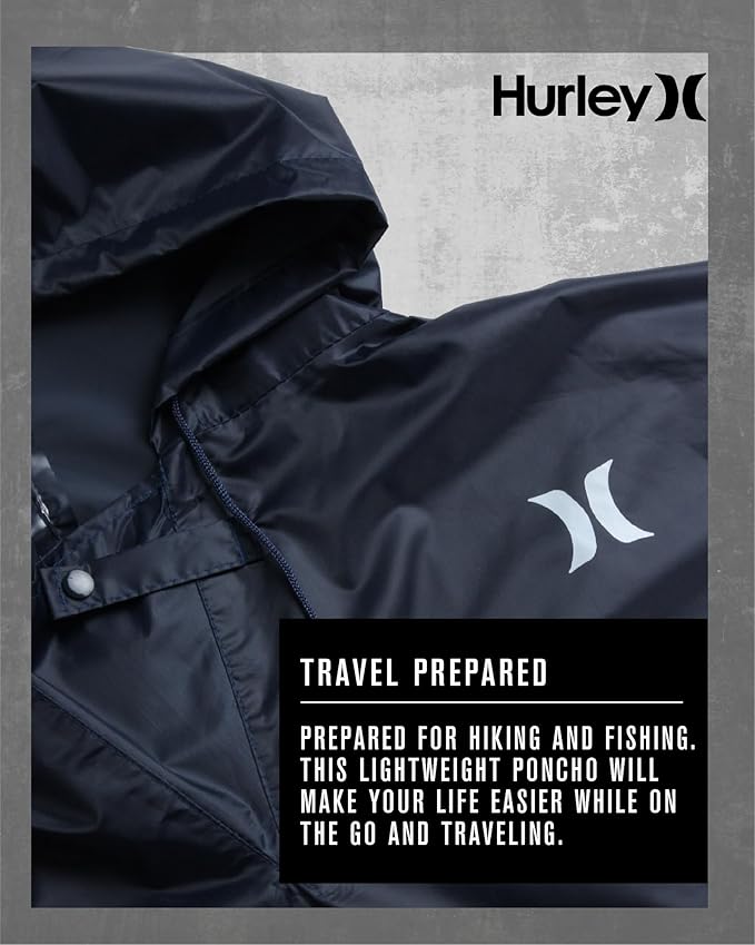 Hurley Ponchos Adult - Waterproof Rain Ponchos for Adults, Lightweight Packable Rain Poncho for Hiking, Camping & Emergency